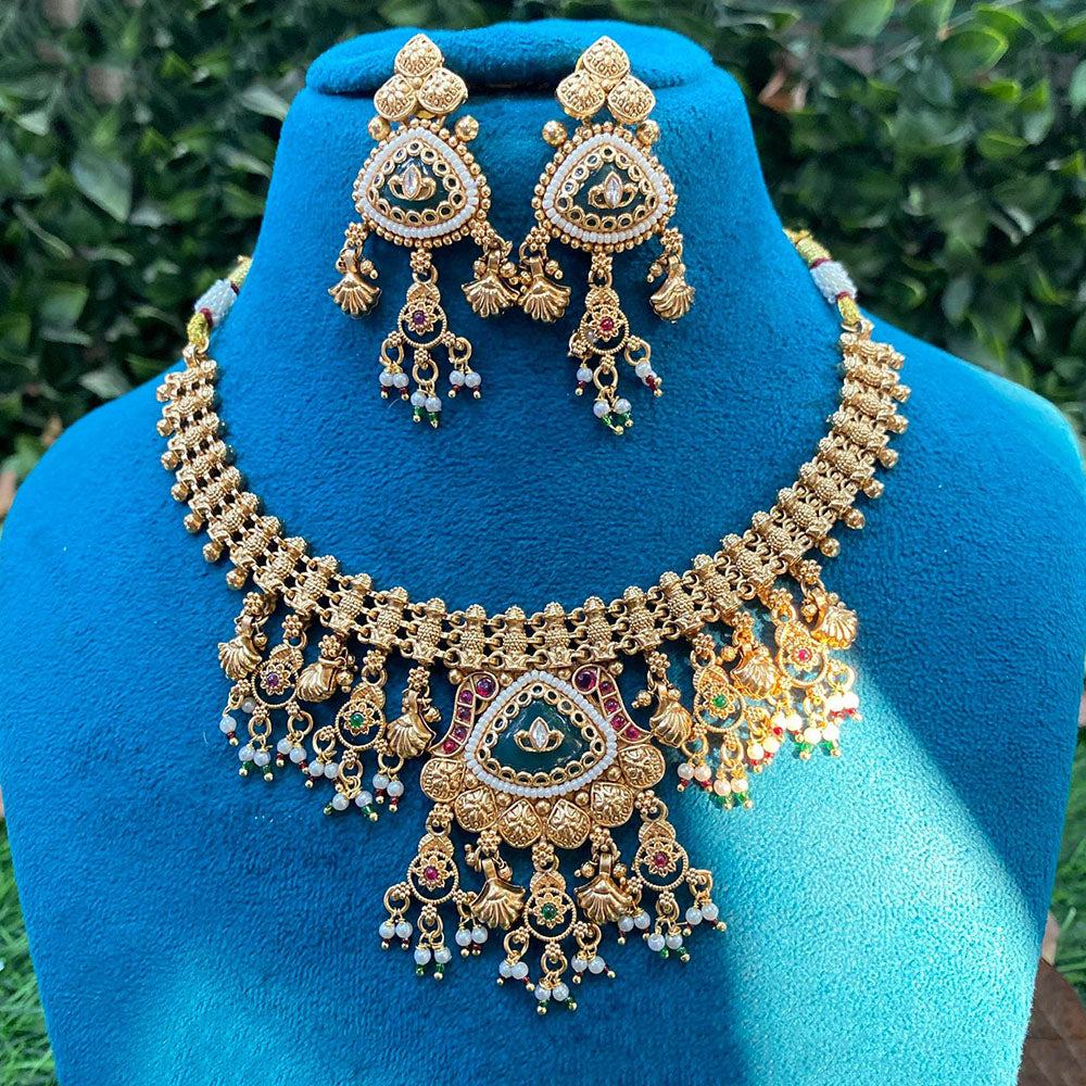 Amoliya Jewels Designer Pota Stone And Pearl Necklace Set
