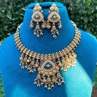 Amoliya Jewels Designer Pota Stone And Pearl Necklace Set