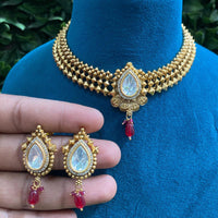 Amoliya Jewels Royal Polki Kundan And Austrian Stone Necklace Set