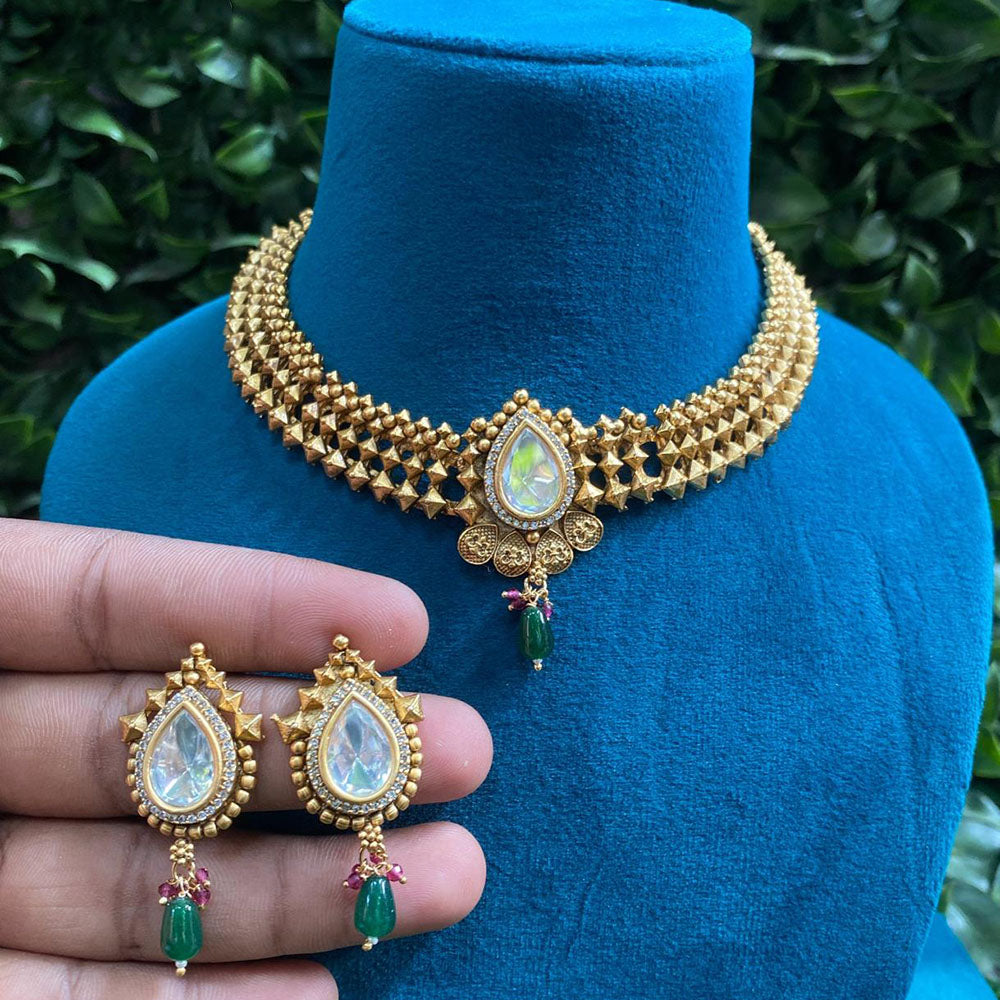 Amoliya Jewels Royal Polki Kundan And Austrian Stone Necklace Set
