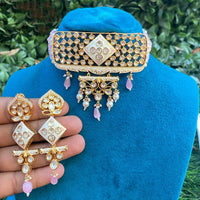 Amoliya Jewels Designer Polki Kundan Stone And Pearl Meenakari Choker Necklace Set