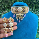 Amoliya Jewels Designer Polki Kundan Stone And Pearl Meenakari Choker Necklace Set