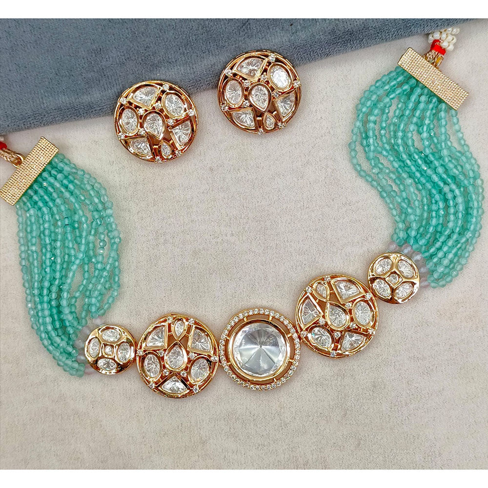 Amoliya Jewels Designer Kundan Stone And Pearl Choker Necklace Set