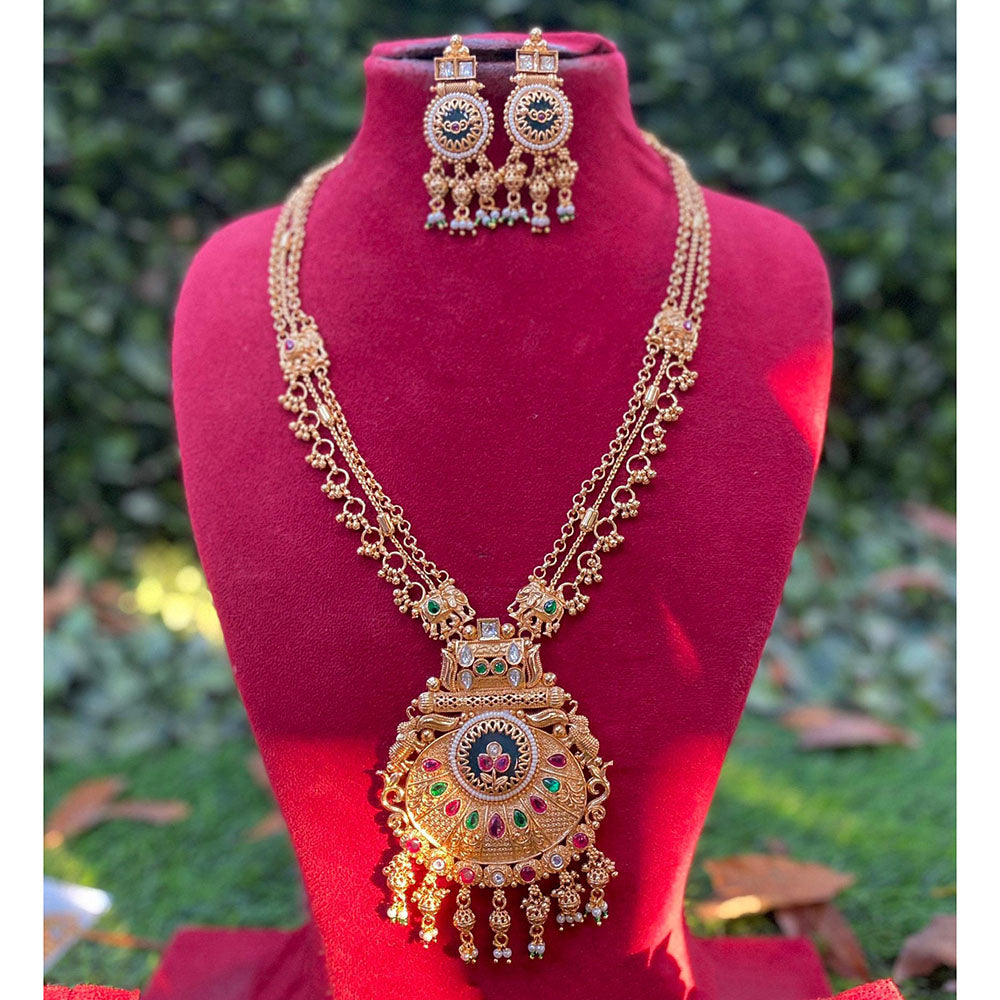 Amoliya Jewels Luxury Look Pota Stone And Pearl Long Necklace Set