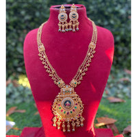 Amoliya Jewels Luxury Look Pota Stone And Pearl Long Necklace Set