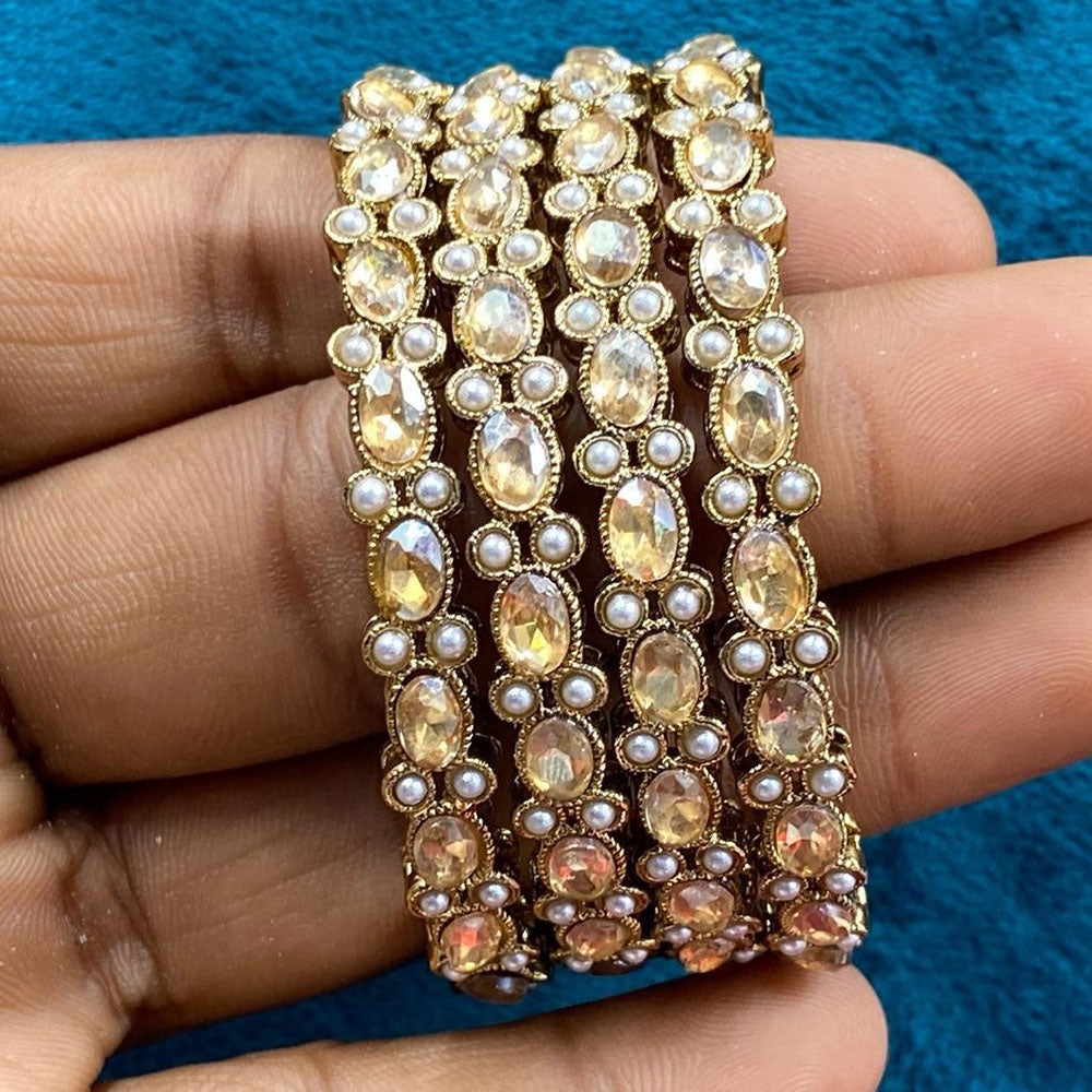 Amoliya Jewels Elegant Crystal Stone And Pearl Designer Bangles Set