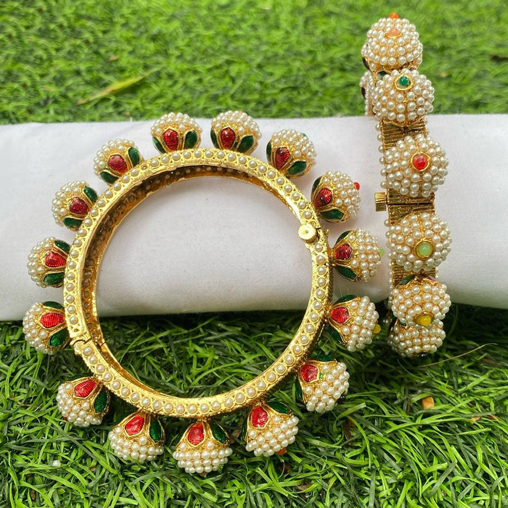 Amoliya Jewels Elegant Pota Stone And Pearl Meenakari Designer Bangles Set