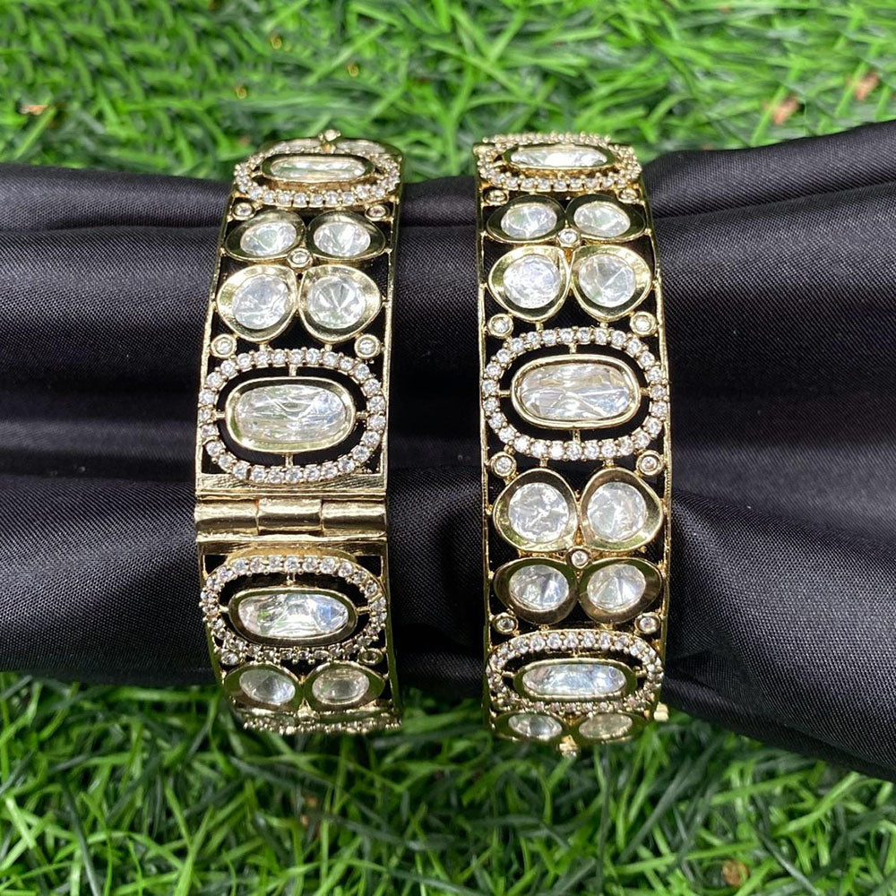 Amoliya Jewels Designer Polki Kundan And Austrian Stone Openable Statement Bangles Set