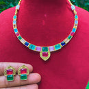 Amoliya Jewels Royal Multicolor Pota Stone Statement Necklace Set 
