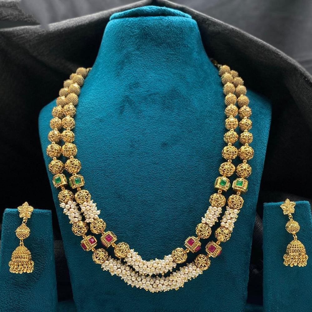 Amoliya Jewels Royal Look Pota Stone And Beads Long Necklace Set
