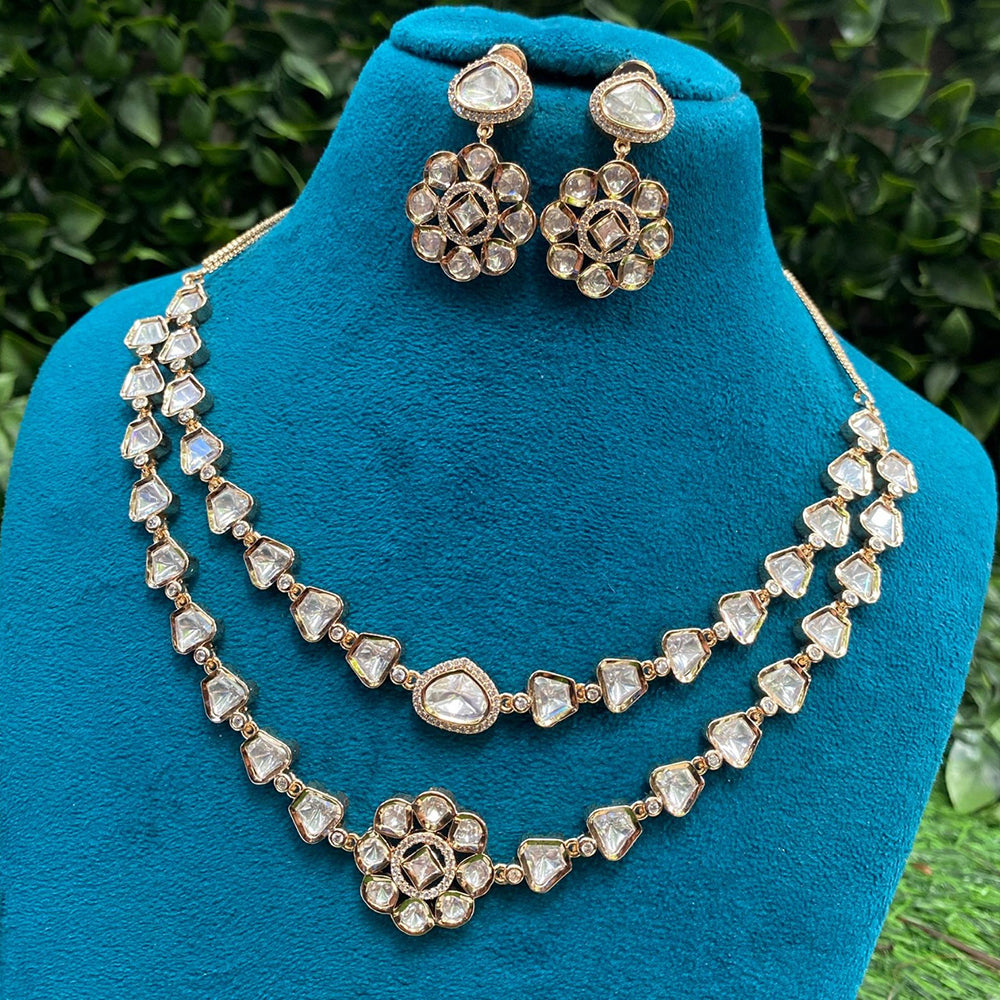 Amoliya Jewels Regal Look Polki Kundan Doubel Layer Necklace Set