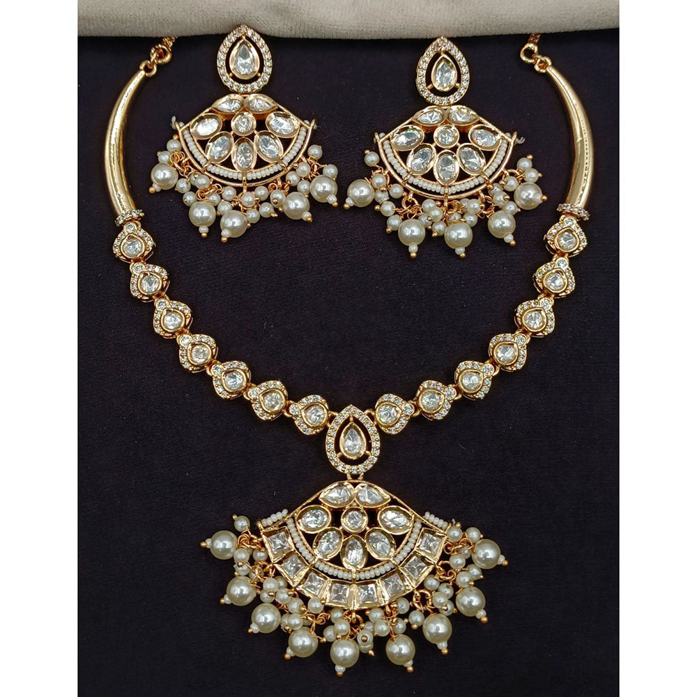 Amoliya Jewels Royal Polki Kundan Stone And Pearl Necklace Set