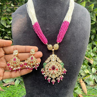 Amoliya Jewels Royal Polki Kundan Stone And Pearl Meenakari Necklace Set