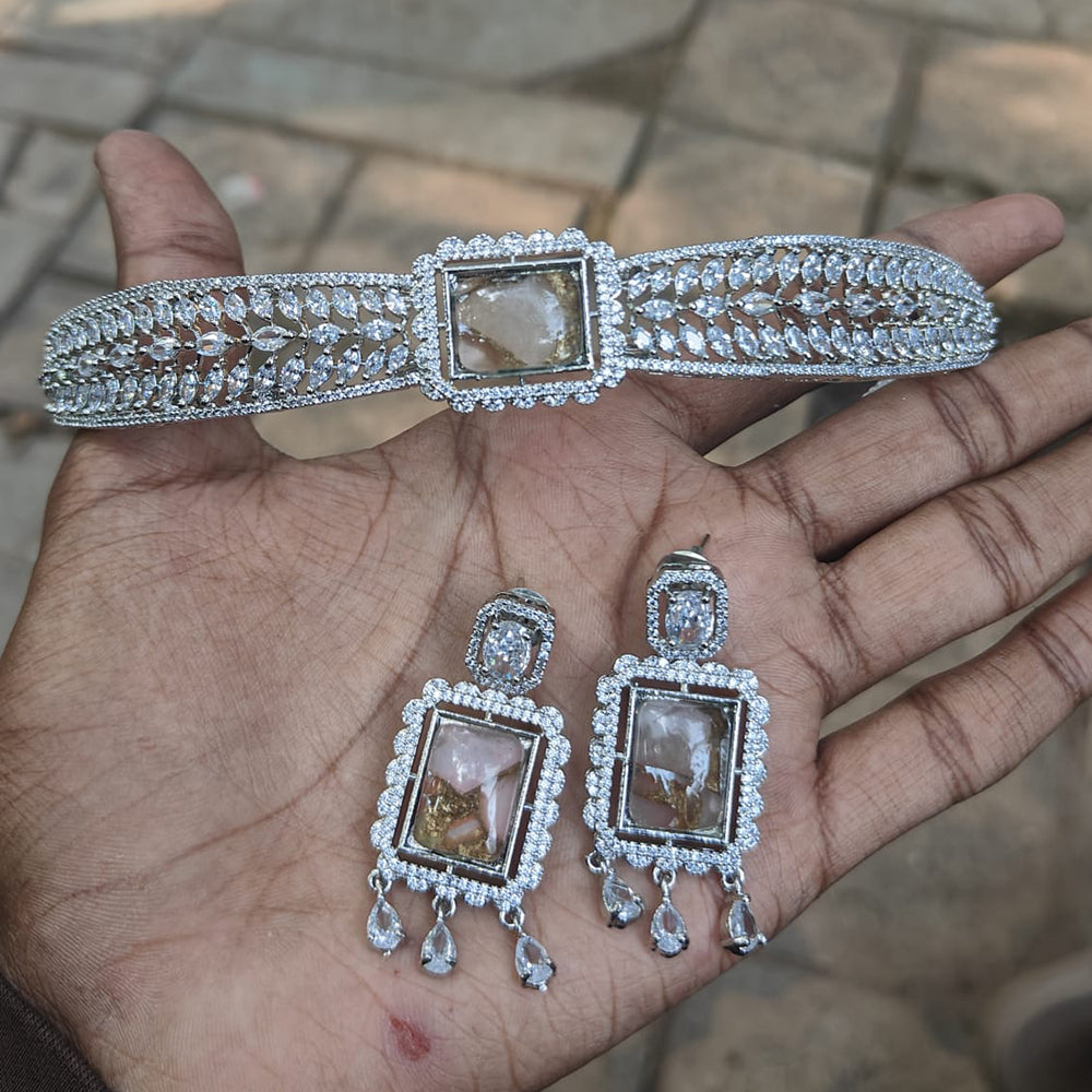 Amoliya Jewels American Diamond Elegant Choker Necklace Set