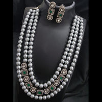 Amoliya Jewels Ethnic Oxidised Plated Pota StoneAnd Bead Necklace Set