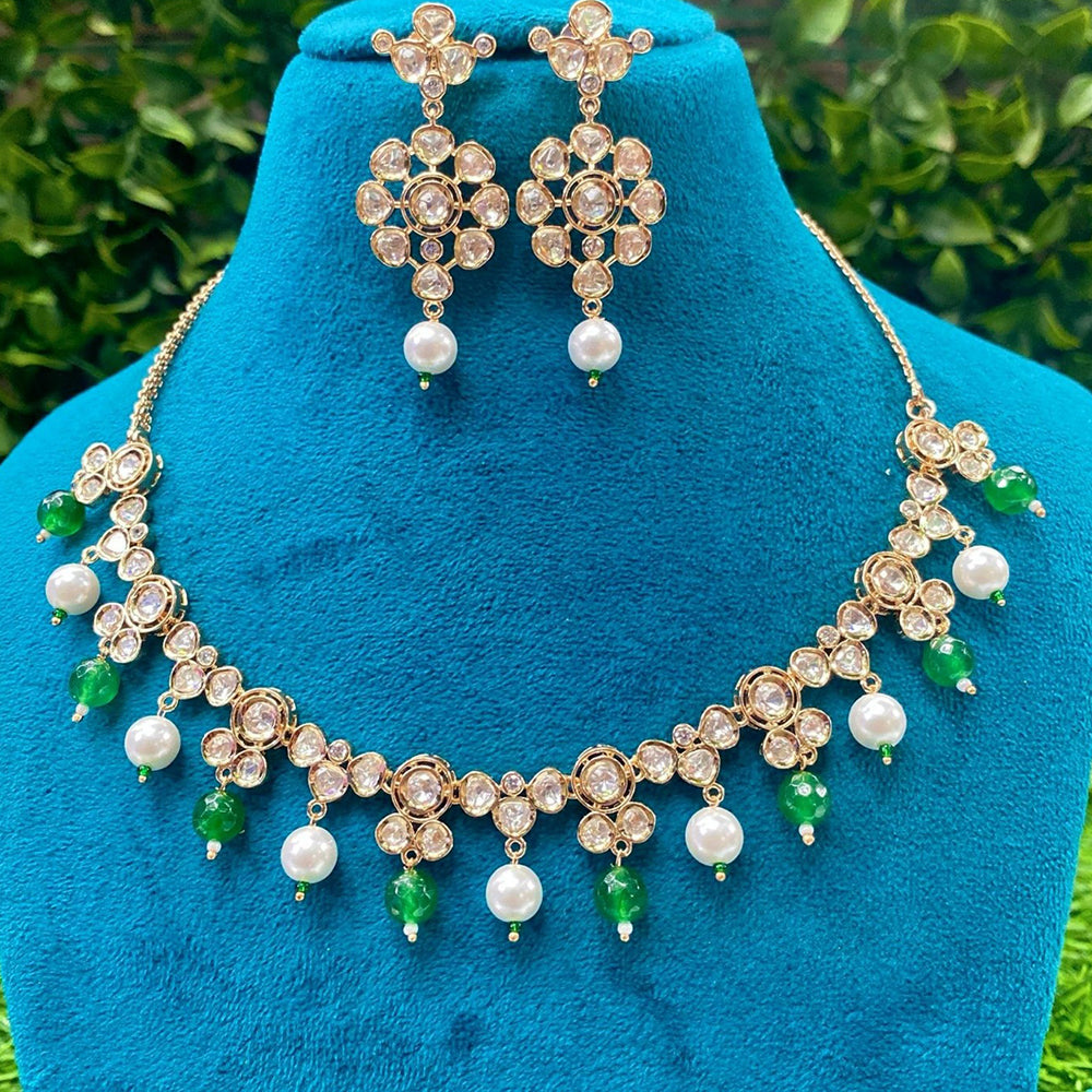 Amoliya Jewels Designer Polki Kundan Stone And Beads Necklace Set