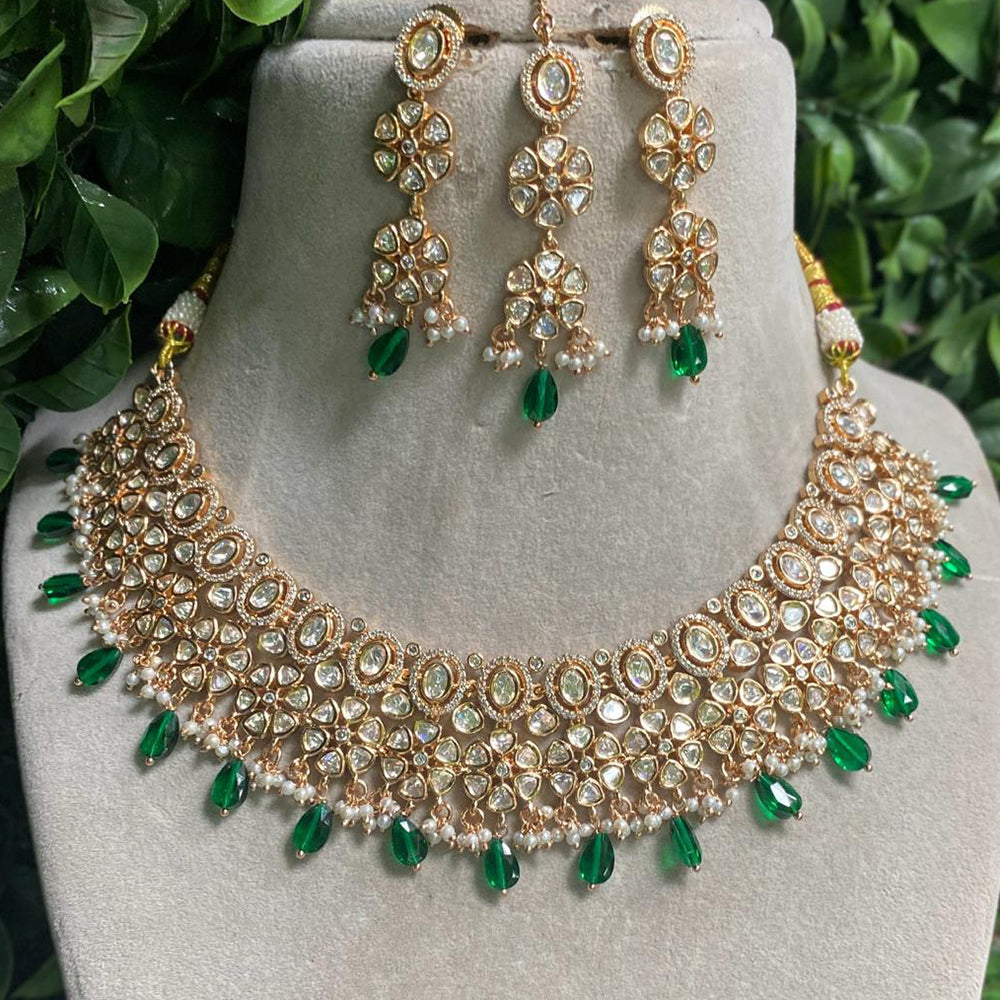 Amoliya Jewels Designer Polki Kundan Stone And Beads Necklace Set