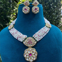 Amoliya Jewels Designer Polki Kundan Stone And Pearl Necklace Set