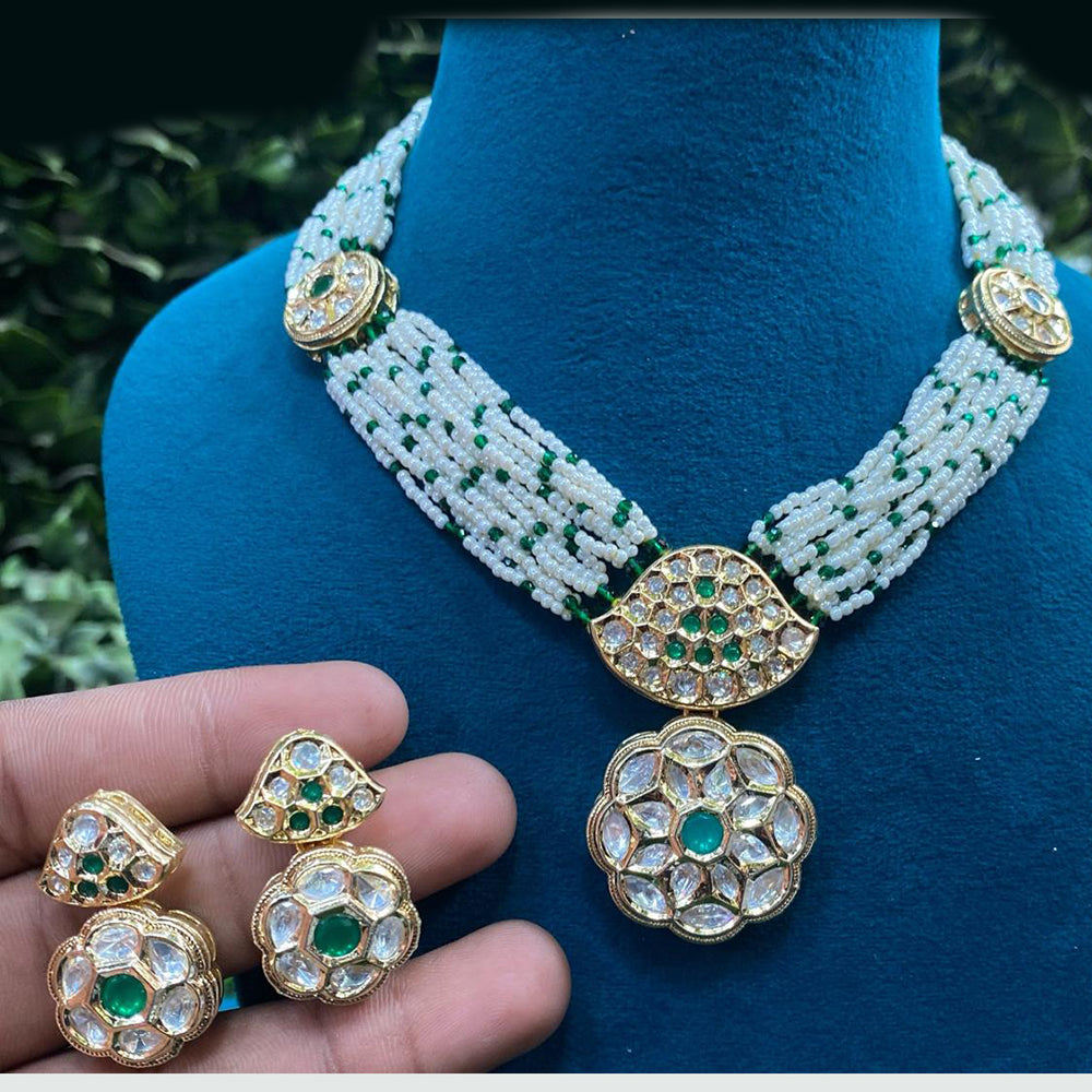 Amoliya Jewels Designer Polki Kundan Stone And Pearl Necklace Set