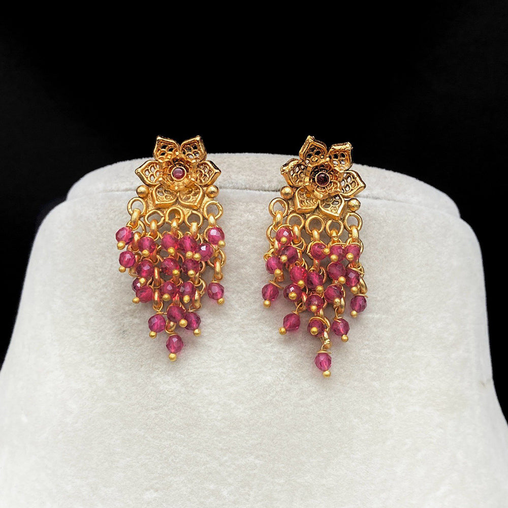 Amoliya Jewels Royal Look Flower With Pearl Temple Dangler Earrings