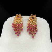 Amoliya Jewels Royal Look Flower With Pearl Temple Dangler Earrings