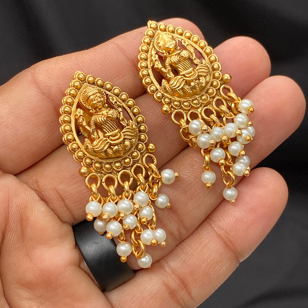 Amoliya Jewels Royal Look Goddess Temple Pearl Dangler Earrings