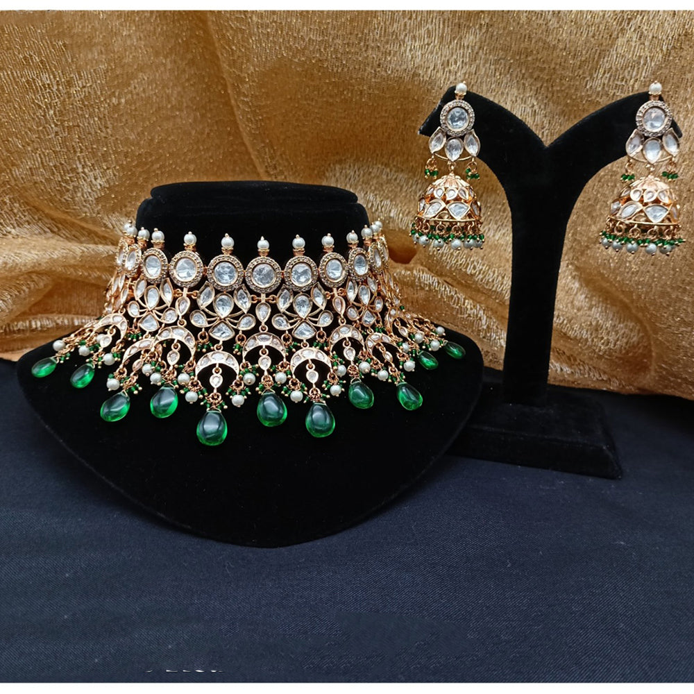 Amoliya Jewels Premium Polki Kundan Stone Pearl Choker Necklace Set