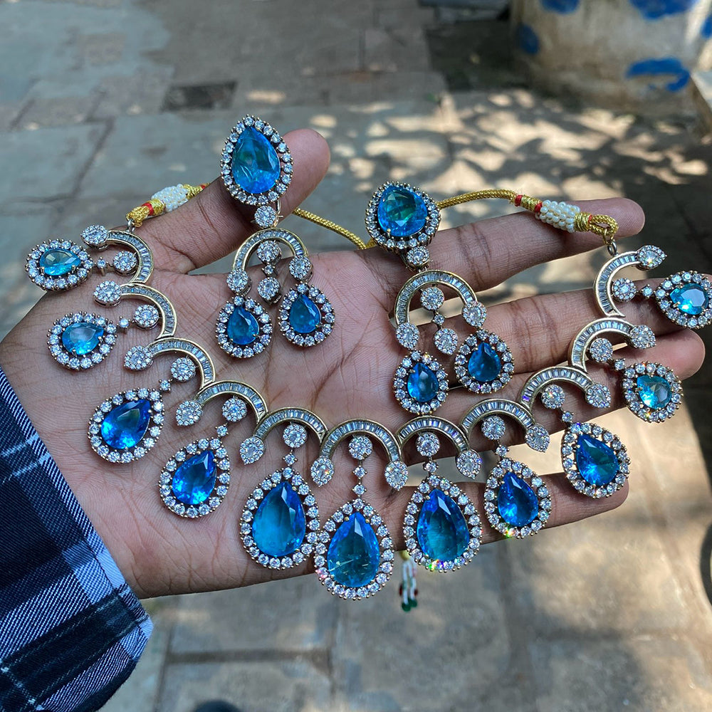 Amoliya Jewels American Diamond Stone Necklace Set