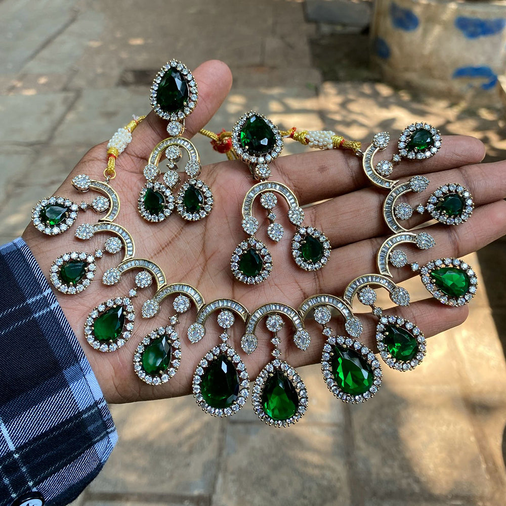 Amoliya Jewels American Diamond Stone Necklace Set