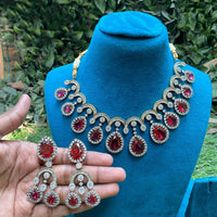 Amoliya Jewels American Diamond Stone Necklace Set