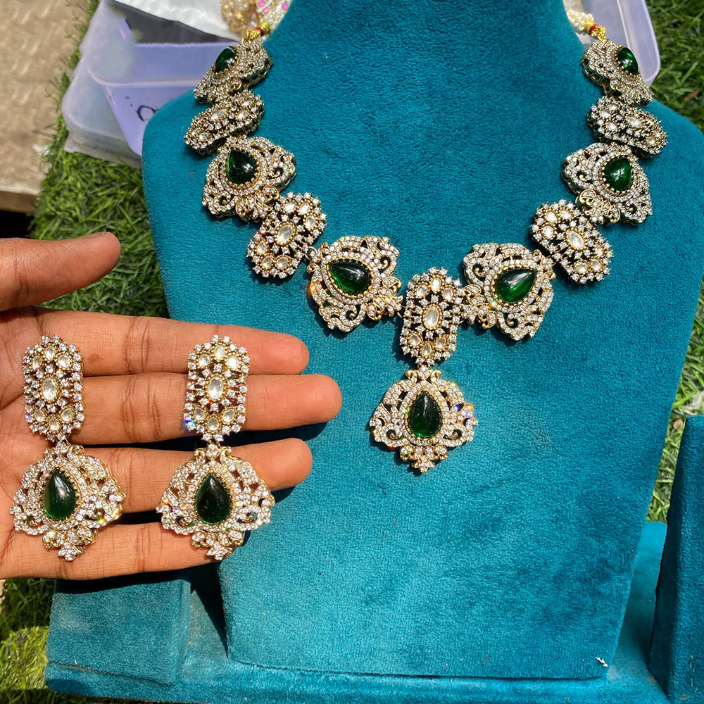 Amoliya Jewels Premium Polki Kundan And Austrian Stone Necklace Set