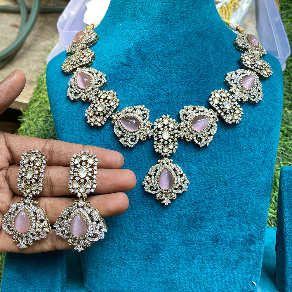 Amoliya Jewels Premium Polki Kundan And Austrian Stone Necklace Set