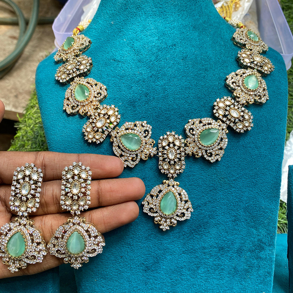 Amoliya Jewels Premium Polki Kundan And Austrian Stone Necklace Set