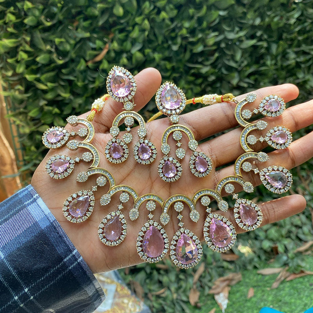 Amoliya Jewels American Diamond Stone Necklace Set