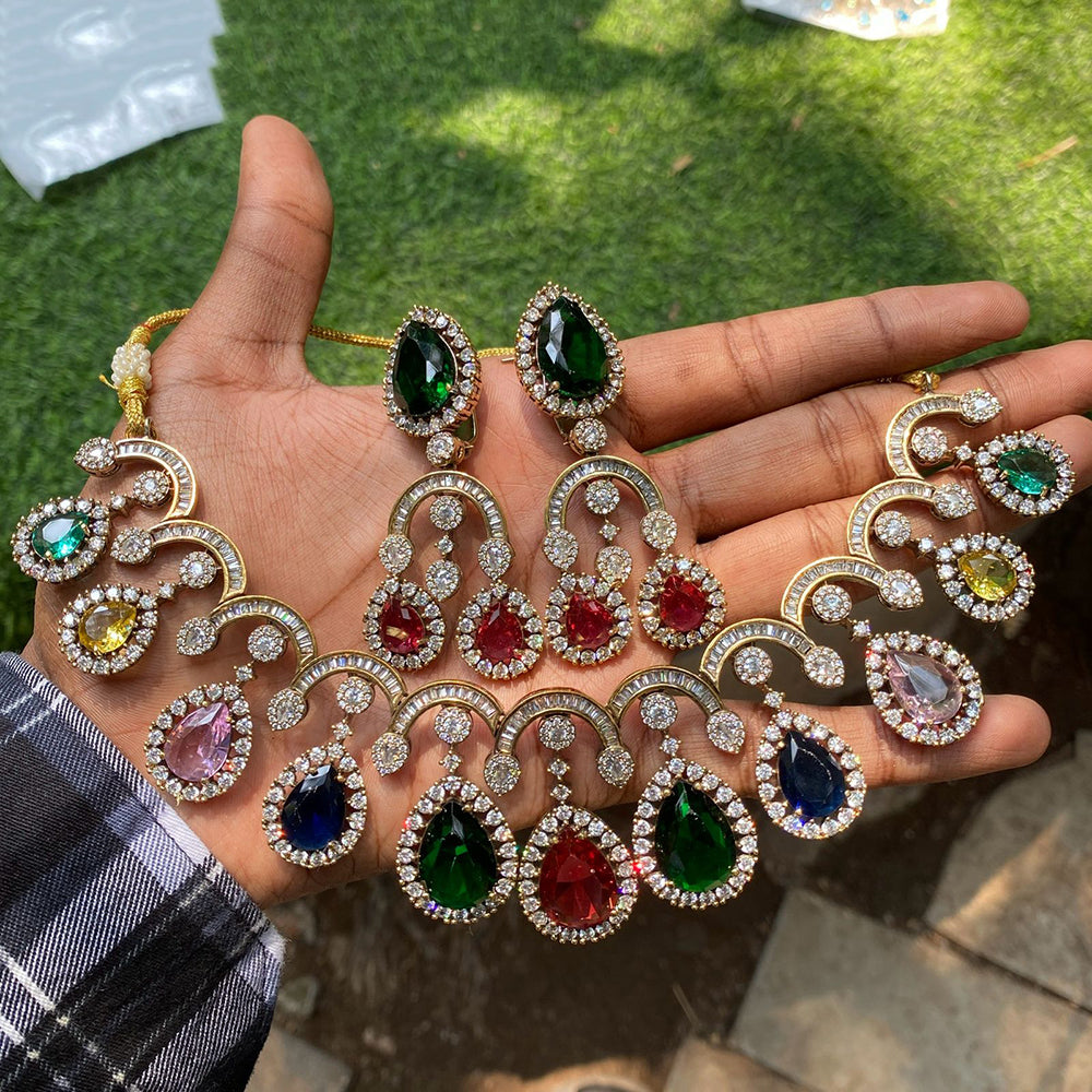 Amoliya Jewels American Diamond Stone Necklace Set