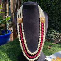 Amoliya Jewels Sophisticated Triple Pearl Kundan Stone And Beads Long Necklace