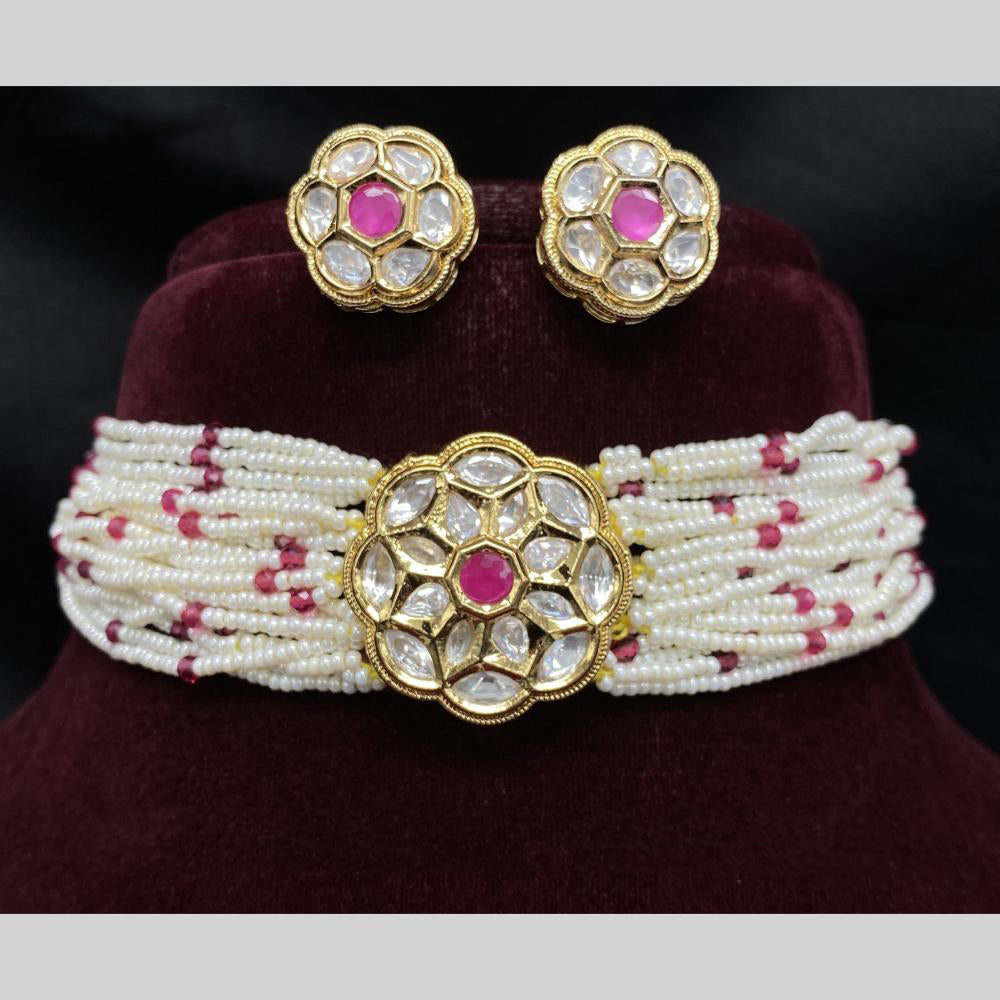 Amoliya Jewels Luxury Polki Kundan Stone And Pearl Choker Necklace Set 
