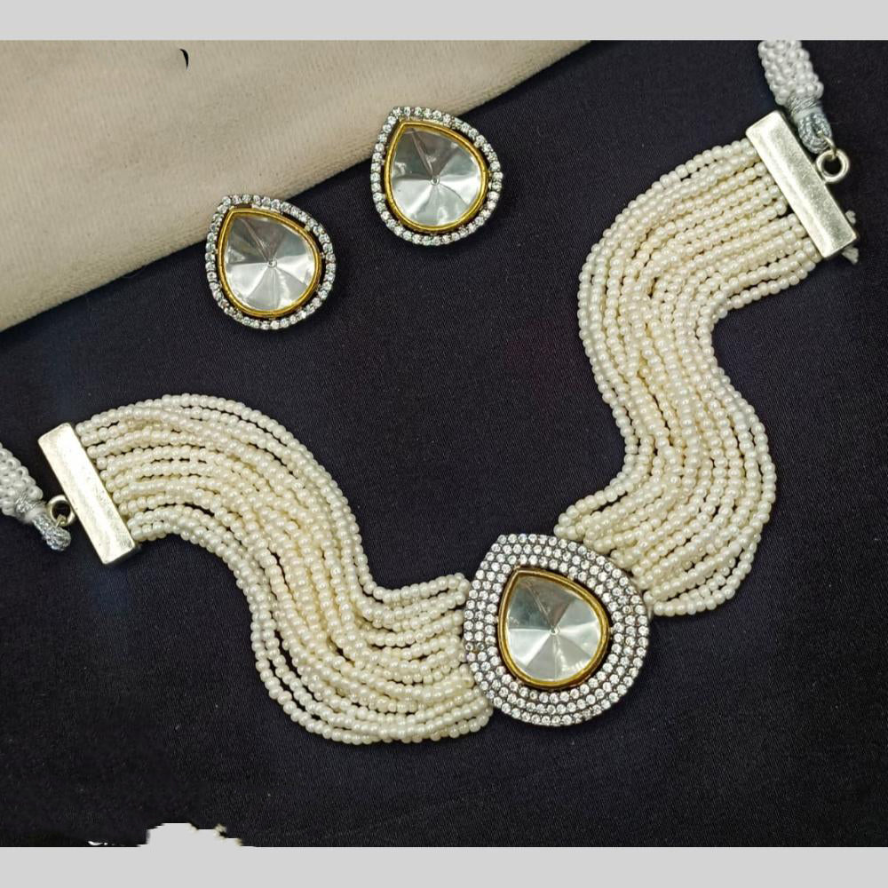 Amoliya Jewels 2 Tone Luxury Polki Kundan Stone And Pearl Choker Necklace Set 