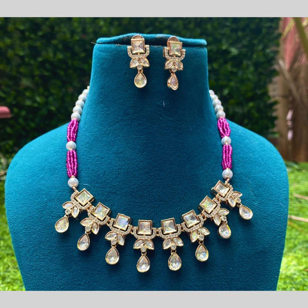 Amoliya Jewels Luxury Polki Kundan Stone Pearl And Beads Necklace Set