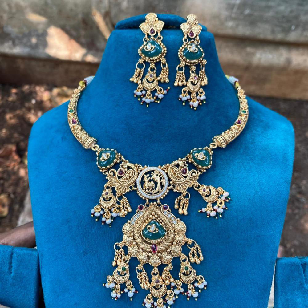 Amoliya Jewels Graceful Pota Stone Pearl Necklace Set