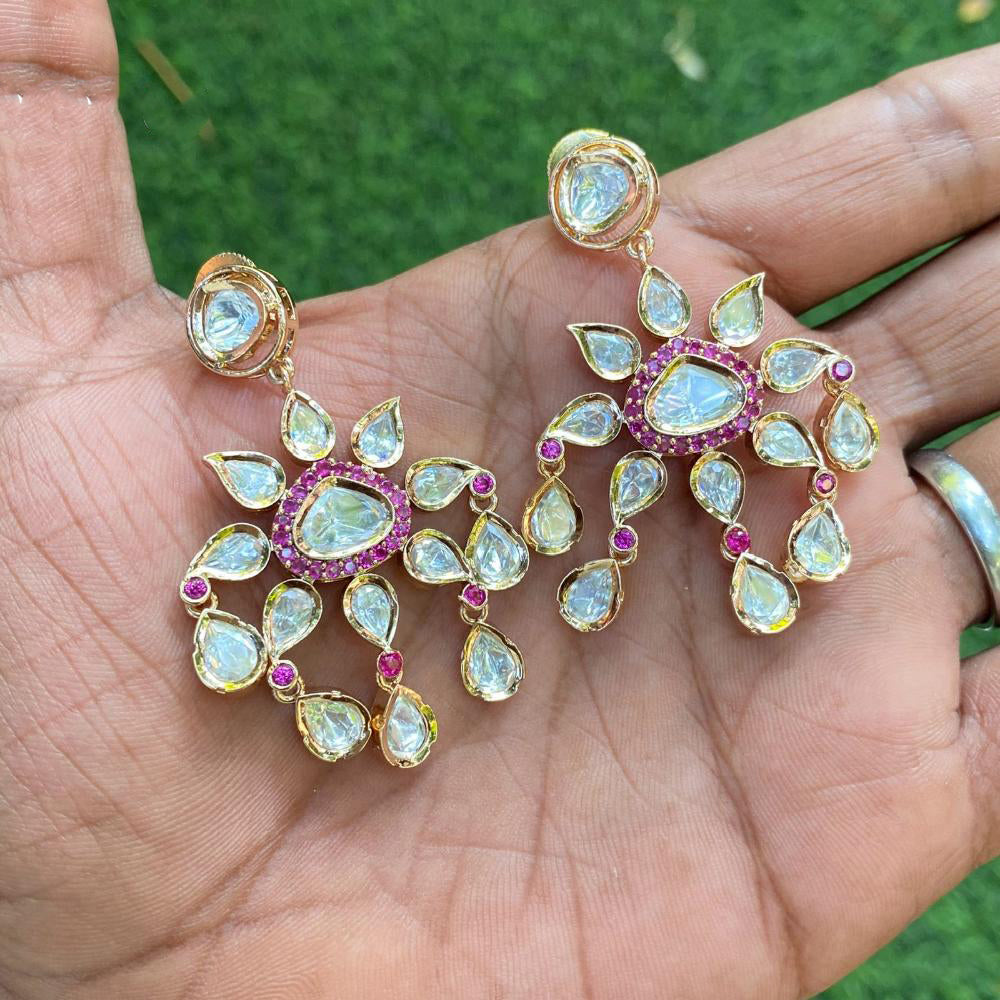 Amoliya Jewels Designer Polki Kundan Statement Dangler Earrings