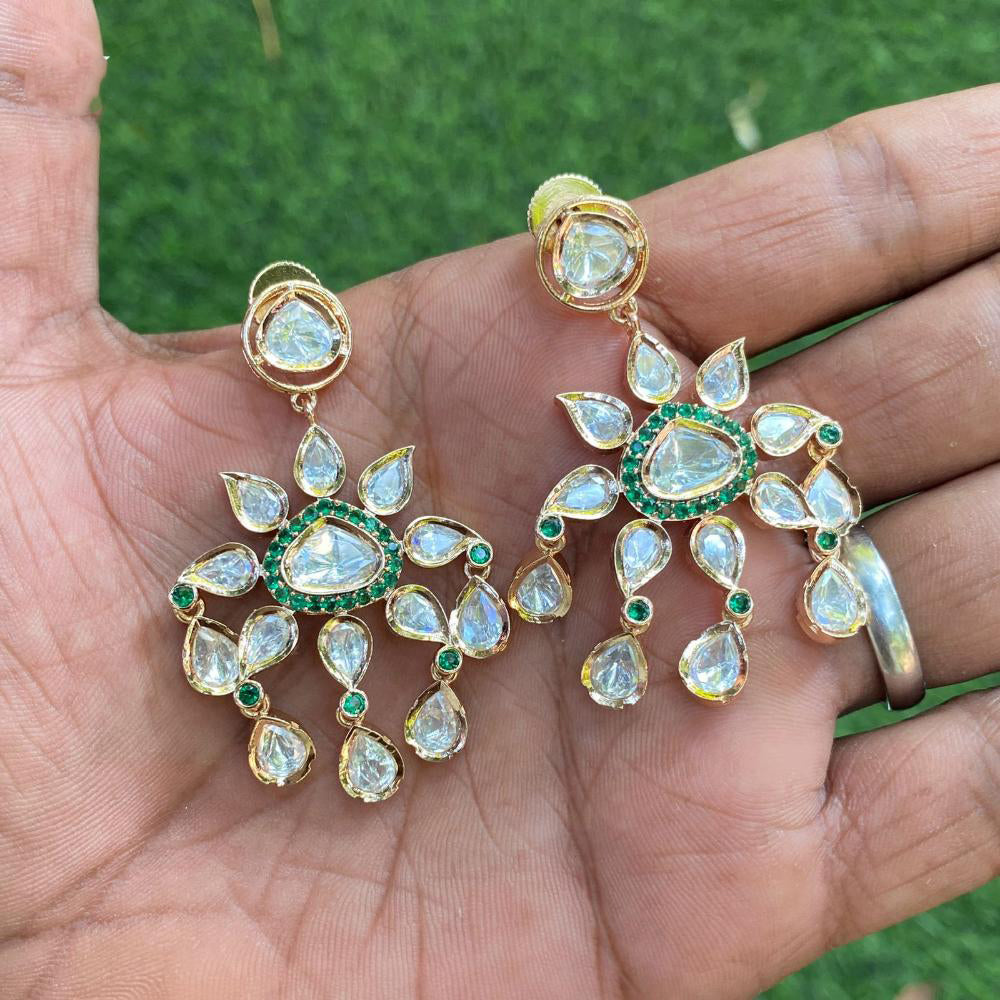 Amoliya Jewels Designer Polki Kundan Statement Dangler Earrings