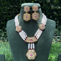 Amoliya Jewels Trendy Ethnic Polki Kundan Stone And Pearl Necklace Set