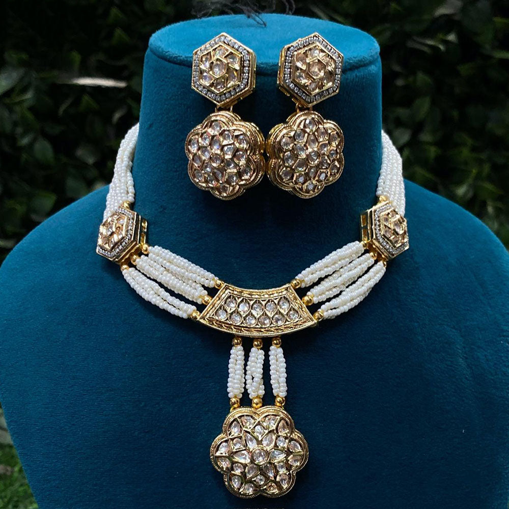 Amoliya Jewels Trendy Ethnic Polki Kundan Stone And Pearl Necklace Set