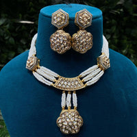 Amoliya Jewels Trendy Ethnic Polki Kundan Stone And Pearl Necklace Set