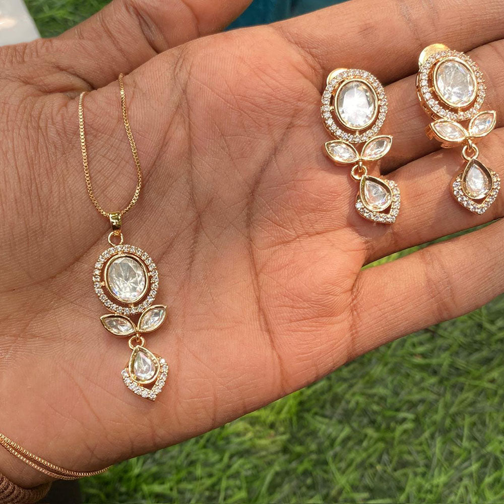 Amoliya Jewels Regal Polki Kundan Stone Chain Pendant Set
