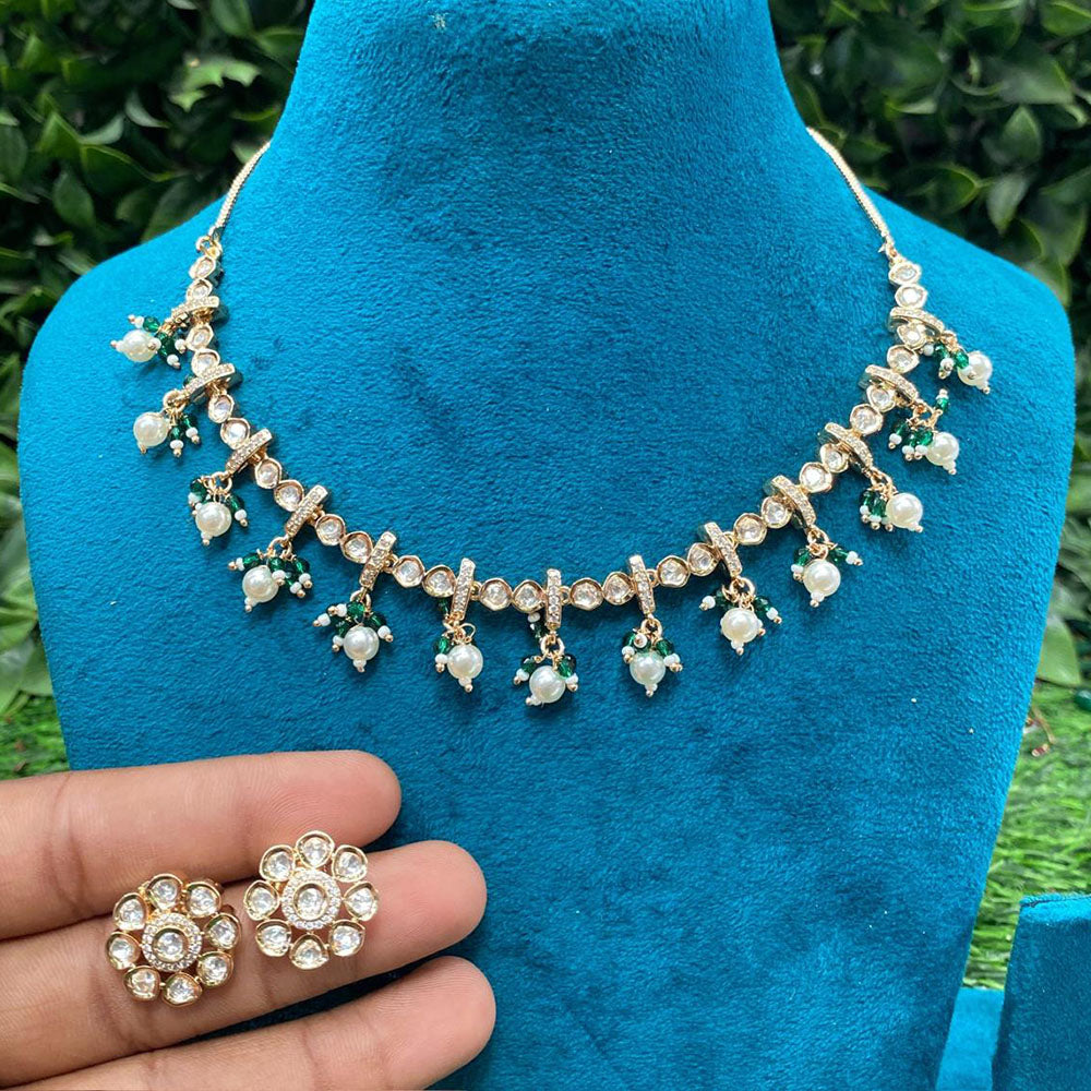 Amoliya Jewels Designer Polki Kundan Stone And Pearl Necklace Set