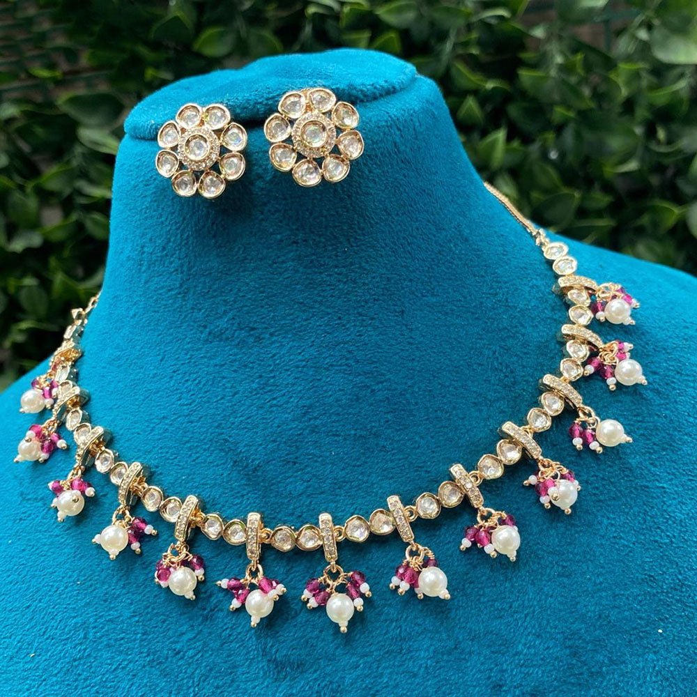 Amoliya Jewels Designer Polki Kundan Stone And Pearl Necklace Set
