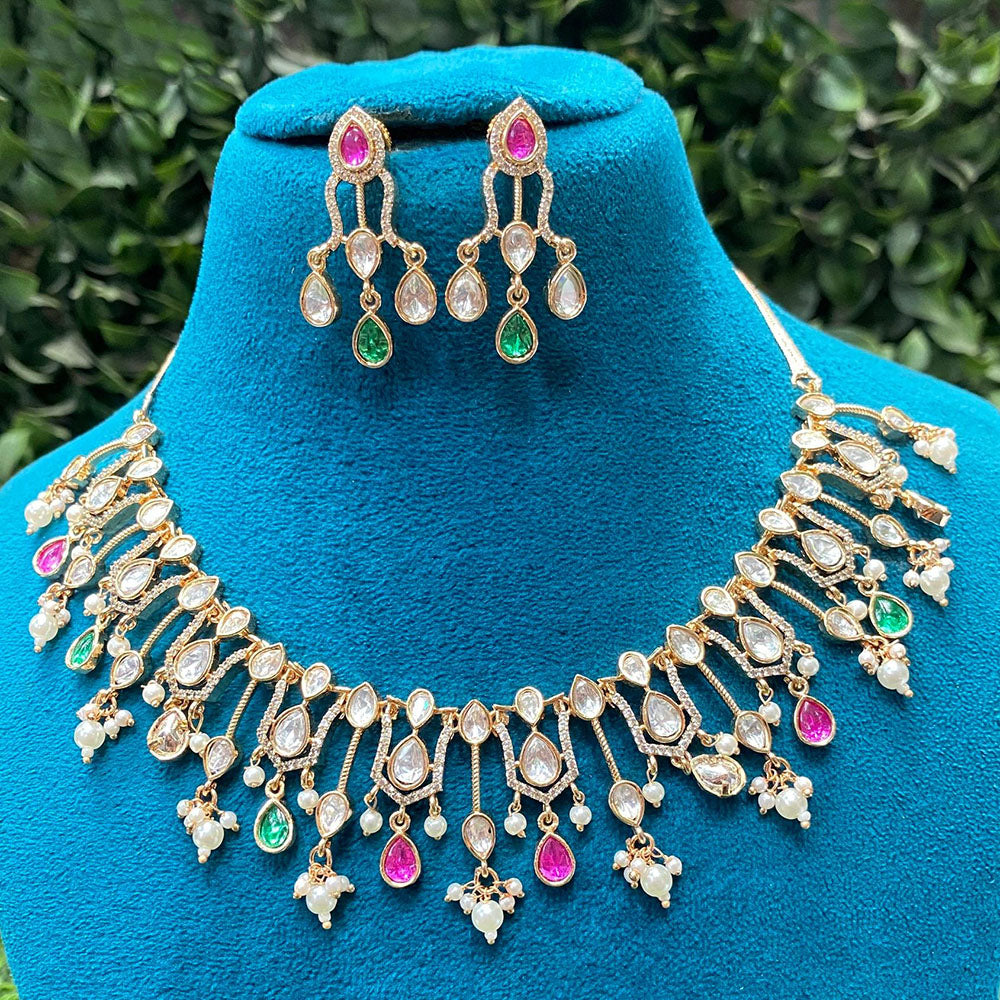 Amoliya Jewels Designer Polki Kundan Stone And Pearl Necklace Set