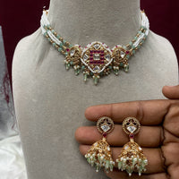 Amoliya Jewels Designer Polki Kundan Stone And Pearl Choker Necklace Set